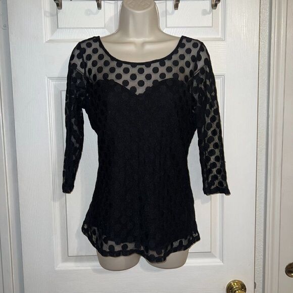 Guess Sheer Overlay Polka Dot Blouse Size Large - Picture 1 of 6